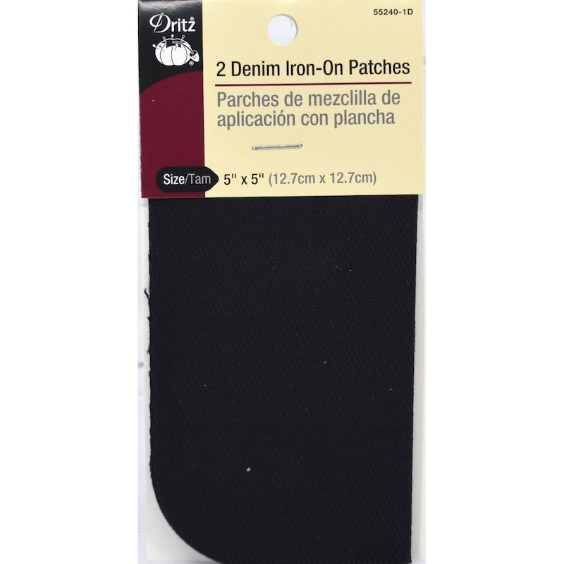 Dritz - Denim Iron-On Patches - 5" x 5" - Black, 2pk